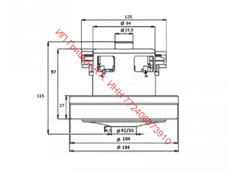 VC07252UW - Электродвигатель пылесоса 1600W VCM-B18 H=115mm, D=104мм Bosch
